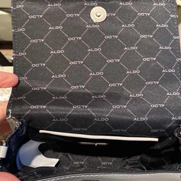 ALDO Formal Bag Gray Silver front flap embellished crystal-encrusted bow. - Picture 10 of 14